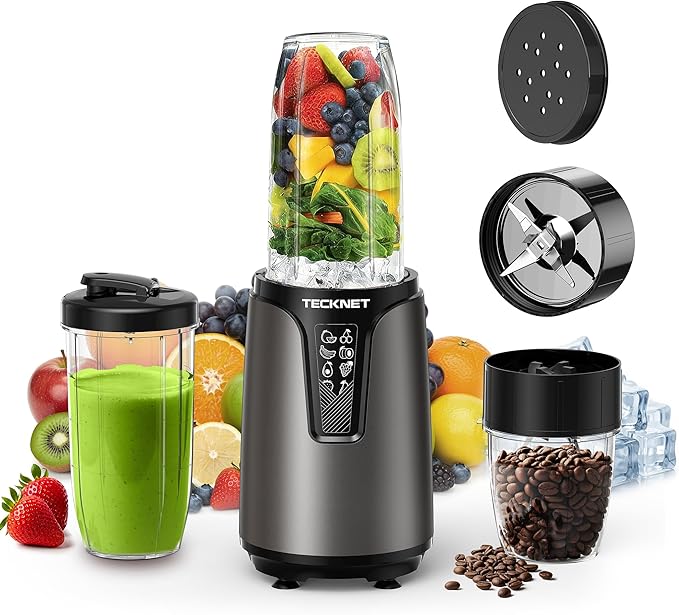 TECKNET 25000RPM Bullet Blender for Smoothies, 1000W Small Personal Nutri Blender for Protein Shakes and Smoothies, Coffee Mixer with 2 BPA-Free Cup (17oz & 10oz), Portable Countertop Grinder Kitchen