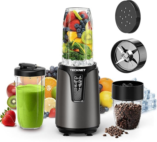TECKNET 25000RPM Bullet Blender for Smoothies, 1000W Small Personal Nutri Blender for Protein Shakes and Smoothies, Coffee Mixer with 2 BPA-Free Cup (17oz & 10oz), Portable Countertop Grinder Kitchen