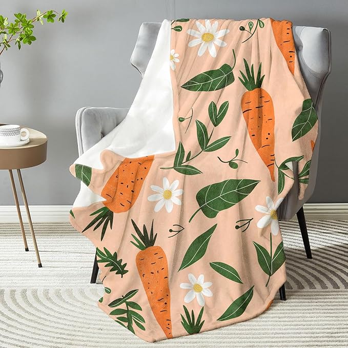 Carrot & Flower Plush Throw Blanket - Soft, Comfy, Lightweight, Warm, and Fuzzy - Ideal Gift for Men and Boys - Perfect for Couch, Bedroom, Travel, Bed - 50x40 inches