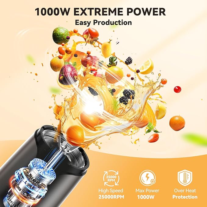 TECKNET 25000RPM Bullet Blender for Smoothies, 1000W Small Personal Nutri Blender for Protein Shakes and Smoothies, Coffee Mixer with 2 BPA-Free Cup (17oz & 10oz), Portable Countertop Grinder Kitchen
