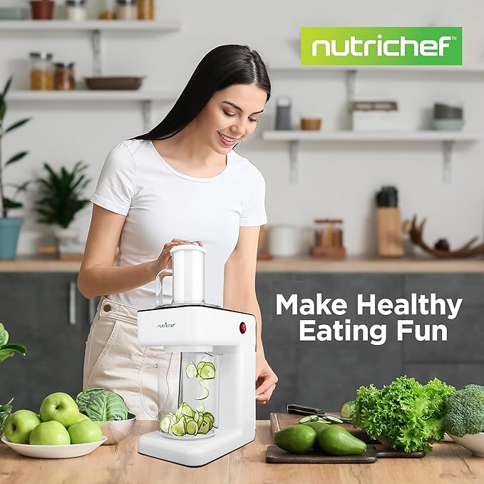 NutriChef Electric Vegetable Spiralizer – 3-Blade Zucchini Spiralizer Noodle Maker, Veggie Spiral Slicer for Healthy Zoodles, Salad, Pasta, & Garnishes – Dishwasher-Safe, Food-Grade Design