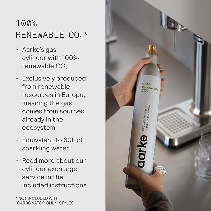 Aarke Carbonator lll with CO2 Cylinder, Sparkling & Carbonation Water Machine, Stainless Steel with PET BPA-Free Reusable Bottle Volume 1L/34 fl oz (Gold)