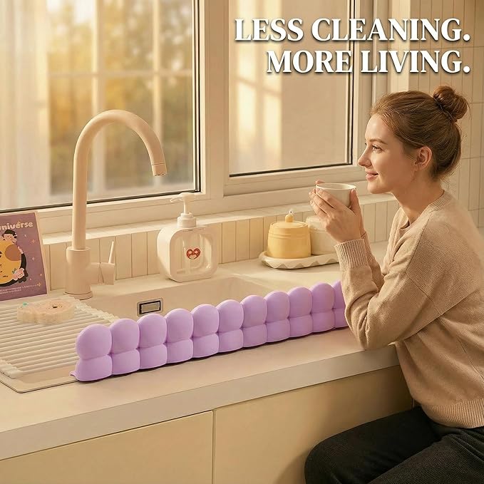 Silicone Sink Splash Guard for Kitchen & Bathroom - 20" Water Barrier with Suction Cups. Faucet Splash Catcher to Keep Clothes Dry & Countertop Clean.