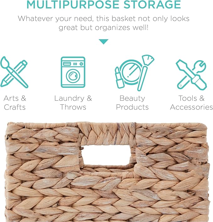 Best Choice Products 10.5x10.5in Pack of 5 Cube Storage Baskets, Water Hyacinth Multipurpose Collapsible Organizers, Handwoven Laundry Totes for Laundry, Living Room, Kids Room & Nursery - White