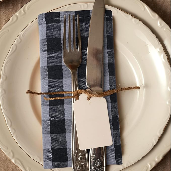 Urban Villa Cotton Dinner Napkins Set of 6, Highly Absorbent 20x20 Inches Premium Cloth Napkins Hotel Quality Reusable & Washable Table Dinner Napkins for Home & Weddings - Grey/Black, Checks