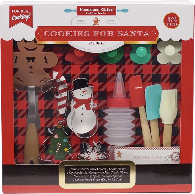 Handstand Kitchen 18-Piece Cookies for Santa Real Baking Set with Recipes for Kids