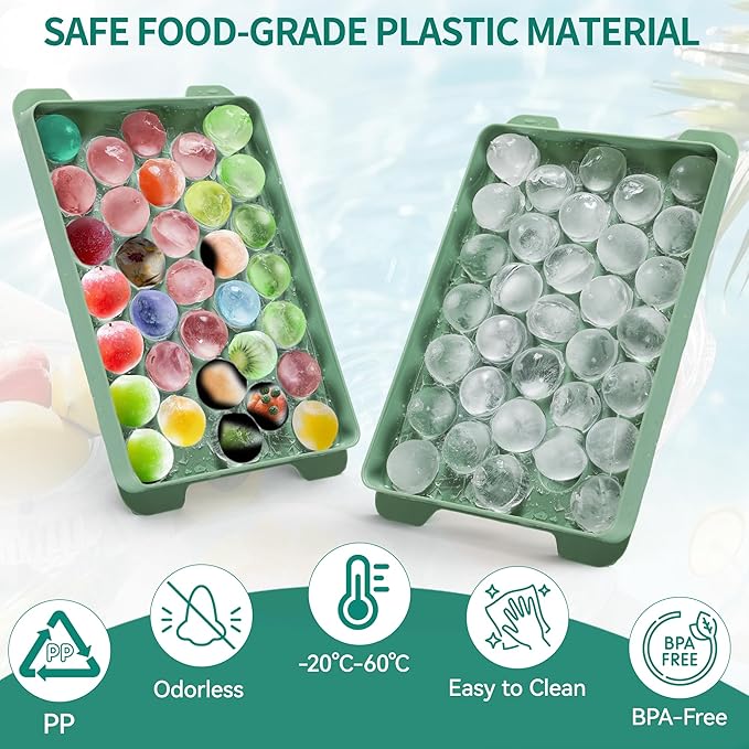 YITAHOME Round Ice Ball Cube Trays with Lid and Bin, Ice Ball Maker Molds for Freezer, Ice Container for Coffee Drinks Beverage Juice Cocktails Whiskey