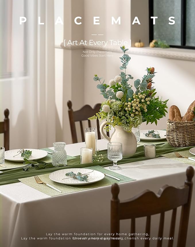 Leetaltree Gradient Green Woven Placemats Set of 24 - Heat Resistant Non-Slip Place mats for Dining Table, Washable Durable PVC Vinyl Woven Table Mats(Gradient Green, 24)