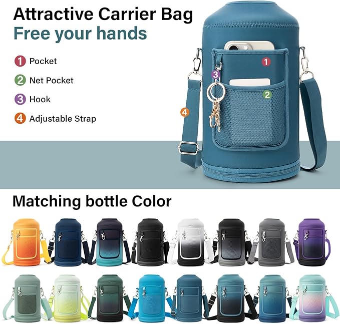 DYSANKY 1 Gallon Water Bottle Insulated | Thickened Stainless Steel Vacuum Metal Water Jug | Portable Sports Large for Gym and Hiking with Straw, Carrier Bag, Handle Strap | BPA-Free 128 oz
