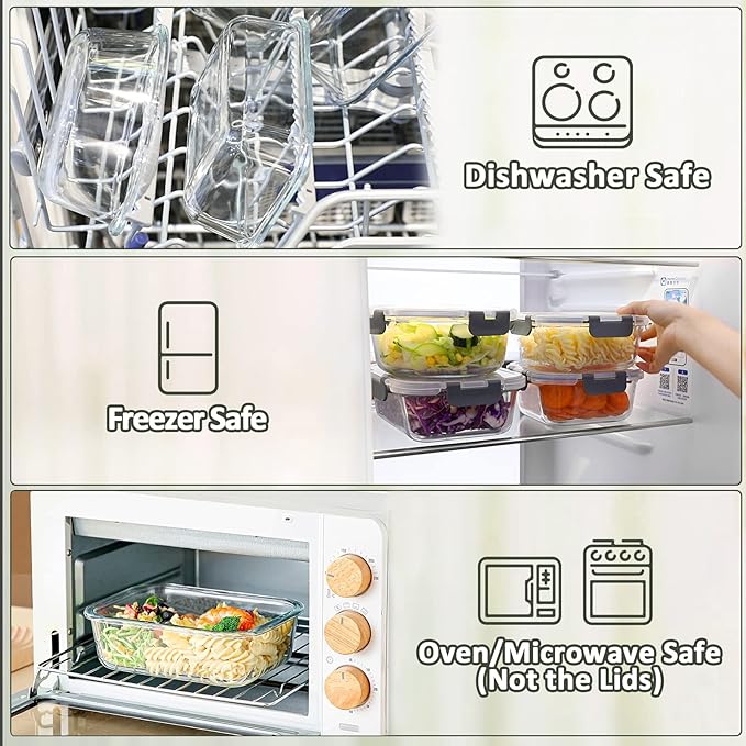 [5-Packs, 30 Oz] Glass Meal Prep Containers with Snap Locking Lids Glass Food Containers,Airtight Lunch Container,Microwave, Oven, Freezer and Dishwasher