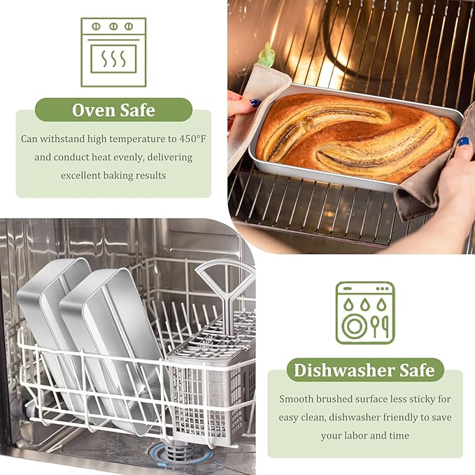 TeamFar Loaf Pan, 12 x 5 Inch Stainless Steel Loaf Pans for Baking Bread, 3 Pack Large Bread Loaf Baking Pan for Homemade Bread, Meatloaf, Cake, Brownies, Non-Toxic, Heavy-duty, Oven & Dishwasher Safe