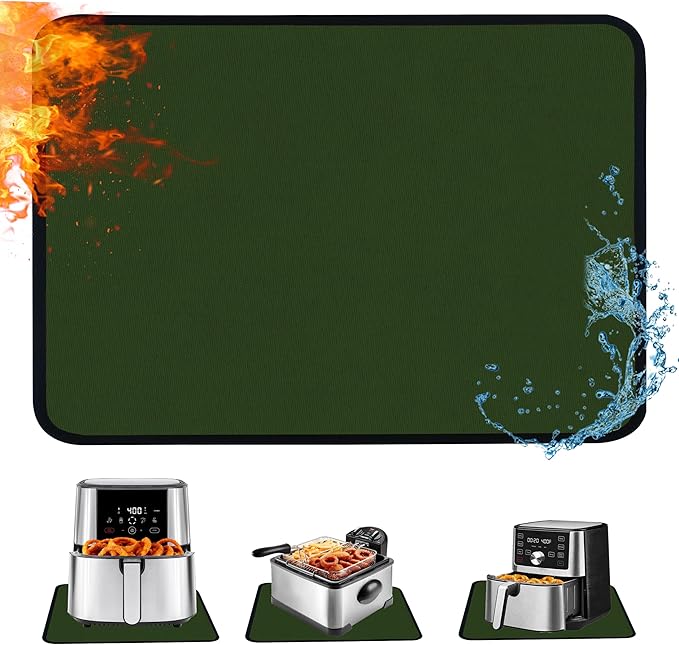Heat Resistant Mat for Air Fryer,Deep Fryer,Oven,16x24in Hot Pads for Kitchen Counter Heat Protector,Under Coffee Maker Mats for Quartz Countertop Protector,Deep Fryer Coffee Machine Mat（Green）