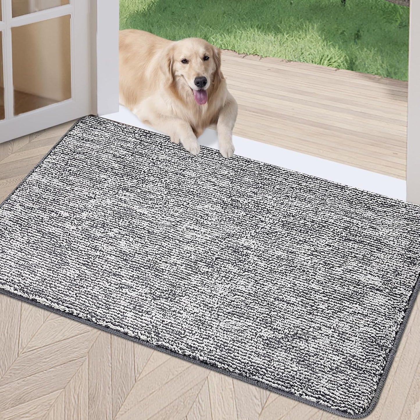 REFETONE Indoor Doormat, Front Door Mat 24"x36" Absorbent Rubber Backing Non Slip Back Door Mats, Washable Low-Profile Inside Floor Mat Door Rugs for Entryway, Resist Dirt Mud Mat for Dogs, Dark Grey