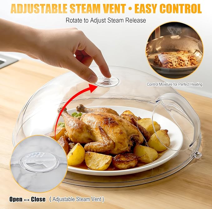 WENWELL Microwave Splatter Cover for Food 12",Large Clear Microwave Splash Guard Cooker lid with Handle,Dish bowl Plate Serving Cover Home Kitchen Essential,BPA-Free,Saft Plastic