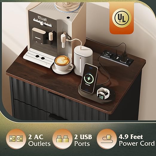 WLIVE 10 Gallon Tilt Out Trash Can Cabinet, Hidden Garbage Can Cabinet with Power Outlets, Storage Drawer, Food/Clothes Storage Pet Proof Kitchen Trash bin for Home, Launday (Black)