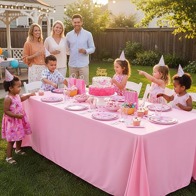 10-Pack Pink Tablecloths for Rectangle Tables, 60 x 84 Inches, Stain-Resistant Polyester Fabric for 4 Foot Tables - Washable Table Covers for Weddings, Banquets, Birthday Parties, Events