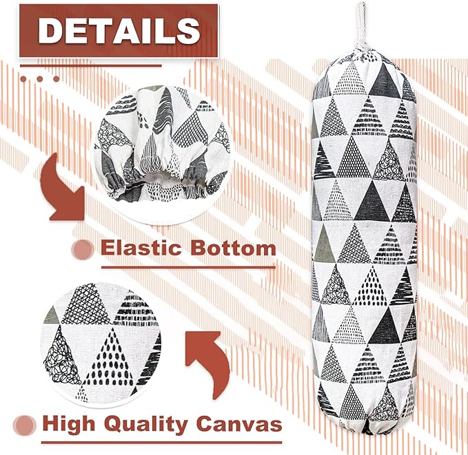 Plastic Bag Holder,Wall Mount Plastic Bag Organizer,Washable Large Grocery Bag Storage Dispenser,Shopping Bags Carrier for Home Kitchen Travelling,Free Adjustment with Drawstring,Gray triangle, 22x9"