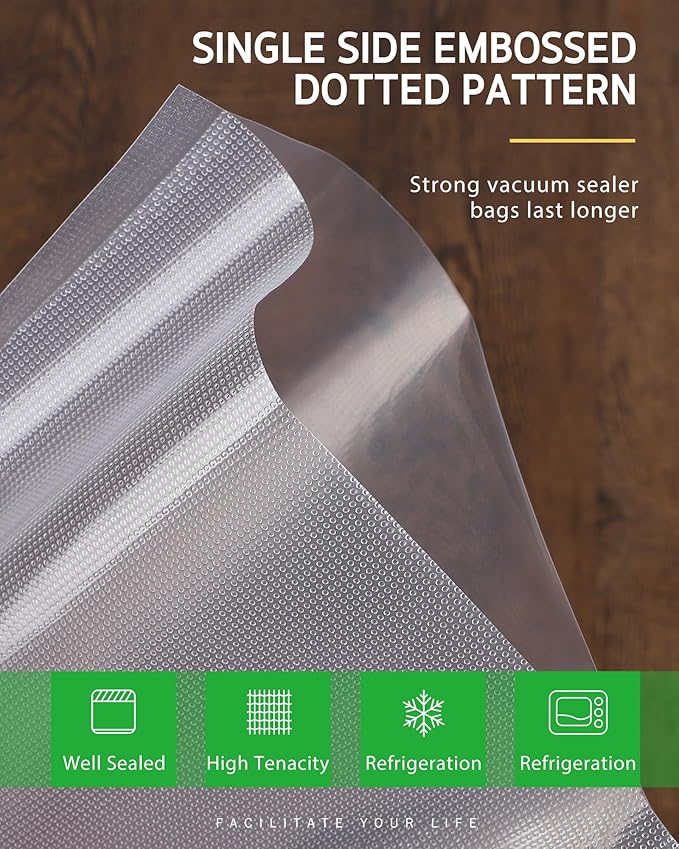 Syntus Vacuum Sealer Bags, 4 Pack 2 Roll 11" x 20' and 2 Roll 8" x 20' Commercial Grade BPA Free Bag Rolls, Food Vac Bags for Storage, Meal Prep or Sous Vide