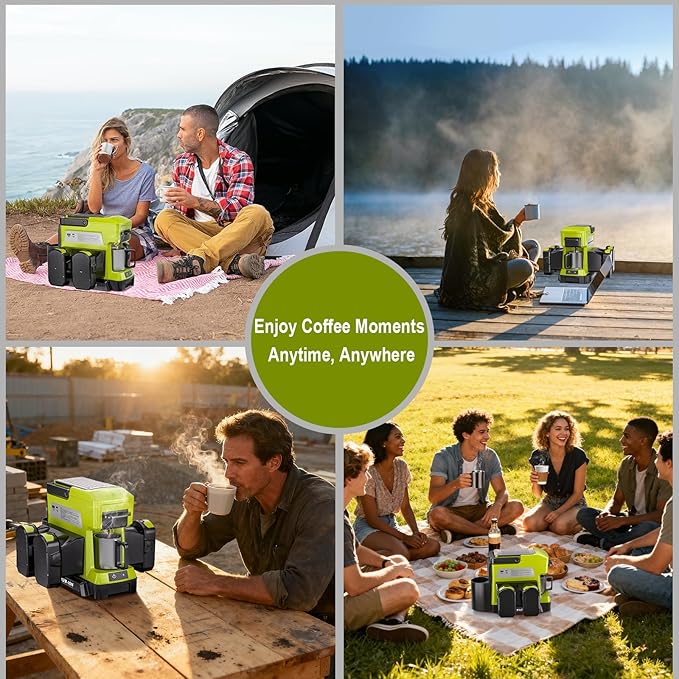 Taingwei Cordless Coffee Maker for Ryobi 18V Battery, Portable Drip Coffee Maker with Electric Coffee Grinder for RV, Camping, Travel, Car, Hiking (Battery Not Included)