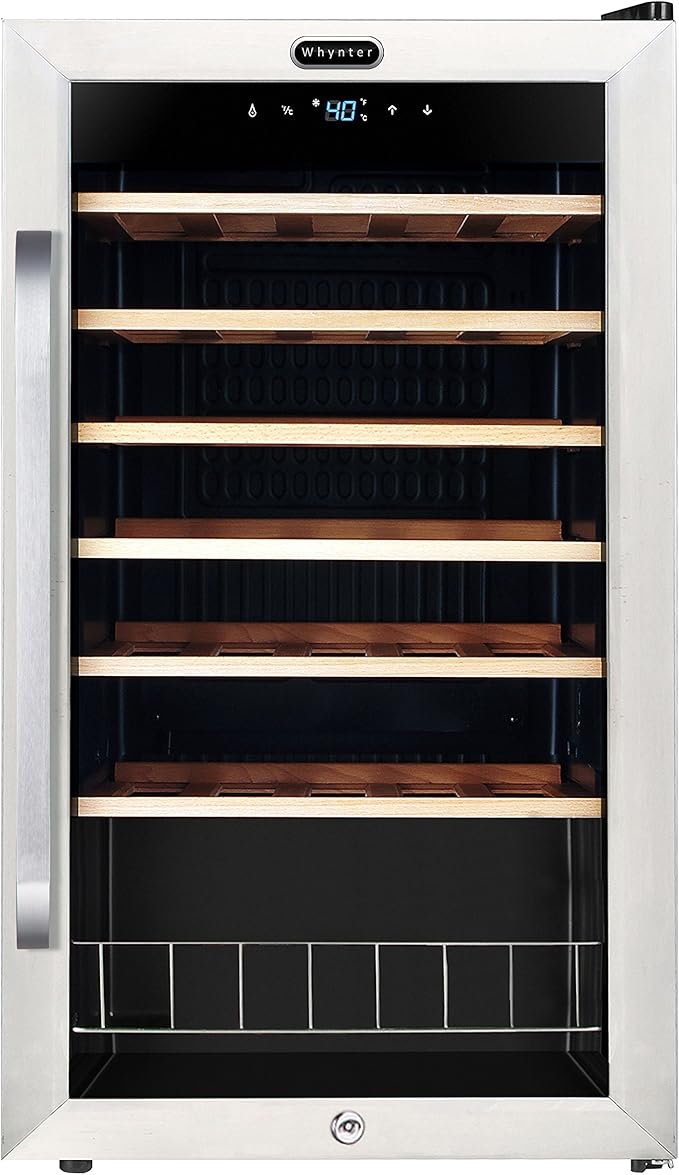 Whynter FWC-341TS 34 Bottle Freestanding Stainless Steel Wine Refrigerator with Display Shelf and Digital Control & Oster Electric Wine Opener and Foil Cutter Kit with CorkScrew and Charging Base