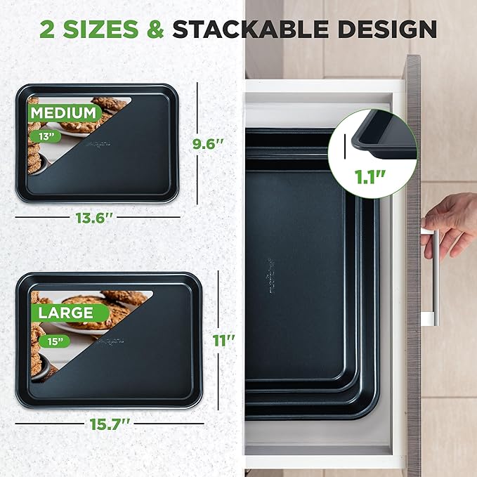 NutriChef 2-Piece Baking Sheet Non Stick - Premium Carbon Steel Cookie Sheets for Baking - Large and Medium Baking Trays for Oven - Blue Diamond