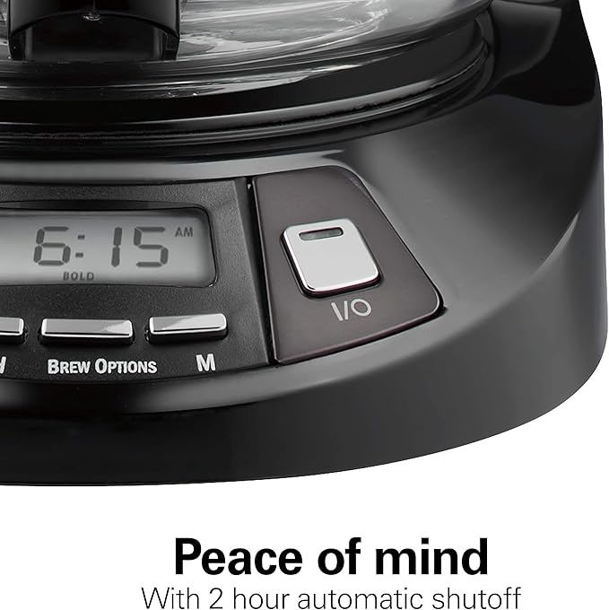 Hamilton Beach 12 Cup Programmable Drip Coffee Maker Machine, Regular & Bold Brew Options, Auto Pause and Pour, Glass Carafe, Black Stainless (46293J)