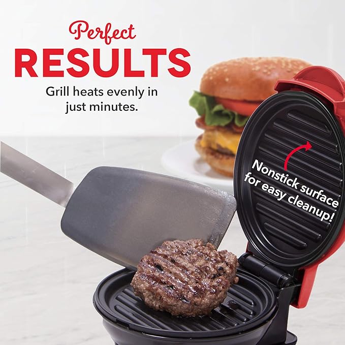Dash Mini Maker Grill - Compact & Indoor Electric Grill - Efficient & User-Friendly Device with Nonstick Surface - Quick Heat-Up System - Easy-to-Clean & Store - Red