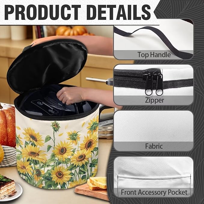Sunflower Pressure Cooker Cover for Picnic Air Fryer Carry Bag Slow Cooker Cover Kitchen Round Applicances Storage Bag (Enclosed on the Bottom)