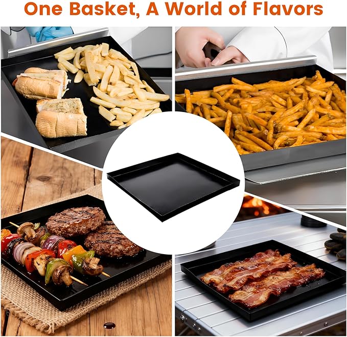 Professional-Grade 2-Pack PTFE Solid Oven Baskets, 11x11x1 Inch Non-Stick Solid Oven Trays for Commercial Kitchens & High-Volume Cooking
