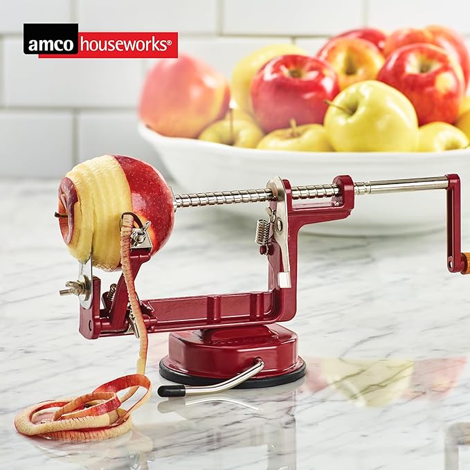 Back To Basics A505 Peel Away Apple Peeler (Casr Iron Suction Base), Red