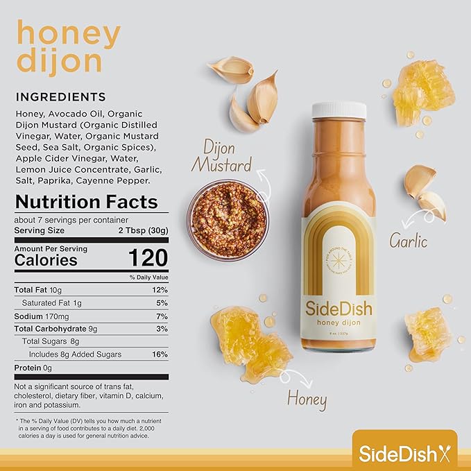 SideDish Honey Dijon Dressing (Pack of 3) – Seed Oil Free Made w/Avocado Oil – Refined Sugar Free, Dairy & Gluten Free Dip & Marinade – Paleo Honey Mustard Dressing for Dips, Sauces