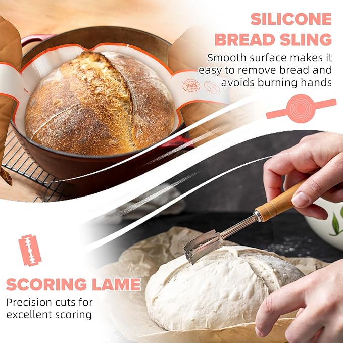 RYTOXILO Sourdough Starter Kit, 15 Pcs Sour Dough Bread Baking Supplies for Beginners with 24 Oz Glass Starter Jar, Complete Bread Making Set with Silicone Banneton Proofing Basket, Baking Accessory
