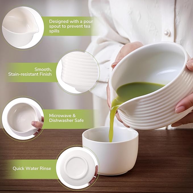 HELPLX Matcha Whisk Set 10-Piece Japanese Matcha Kit with BowlWhisk & Holder2 Tea CupsBamboo ScoopSpoonSifterScoop Rest & Tea Towel – White Matcha Tea Set for Ceremony or Daily Use