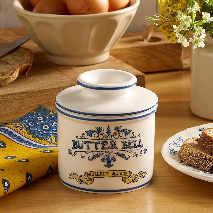 Butter Bell – The Original Art Nouveau French Butter Crock by L Tremain, Water Seal Ceramic Butter Keeper for Countertop, Keeps Butter Fresh & Spreadable Without Refrigeration