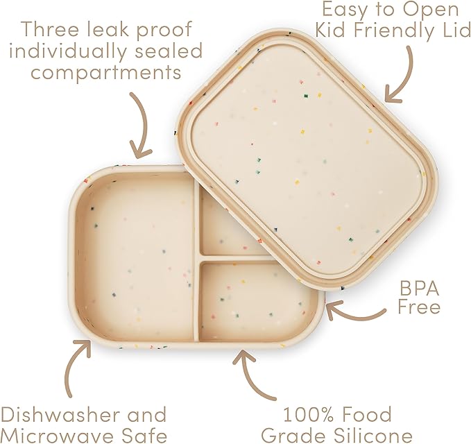 Ullabelle Leak Proof Bento Box Food-Grade Silicone Bento, BPA, Phthalate, Lead, & PVC Free - Bento Lunch Box for Daycare, Kids, & Adults - Leak Resistant Sets With Lids Snack Box Container (Grey)