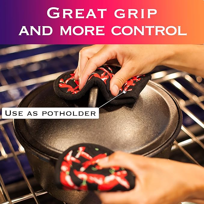 EHOMEA2Z Cast Iron Skillet Pan Pot Holder Covers Mitts Black Non-Slip Washable Sleeves for BBQ Baking Kitchen Cotton Commercial Grade (Chili, 10)