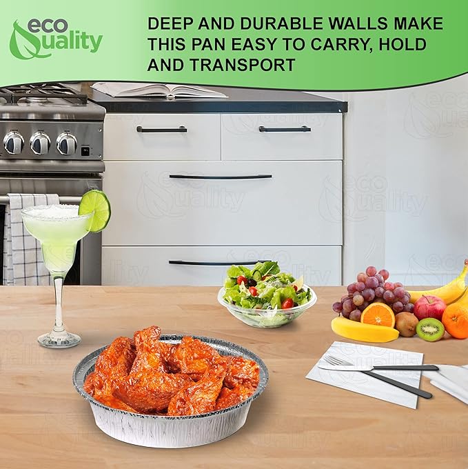 EcoQuality 8" Round Aluminum Foil Pans - Disposable Containers with Foldable Walls for Pie Baking, Cooking, Serving, Reheating, and Storing - Freezer and Oven Safe Tart Pan 100 Pack