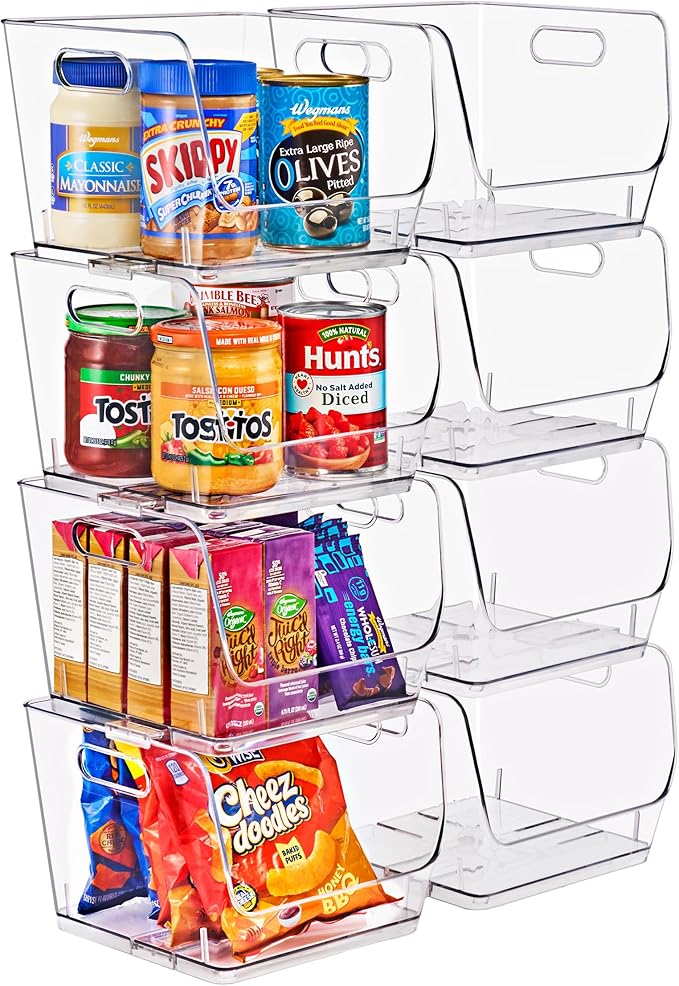 Sorbus Stackable Storage Bins Open Front, Clear Stackable Storage Bins, Pantry Bins for Storage and Organization, Acrylic Stackable Bins for Kitchen, Clear Pantry Organizer Bins (Medium Sqware 8 Pack)