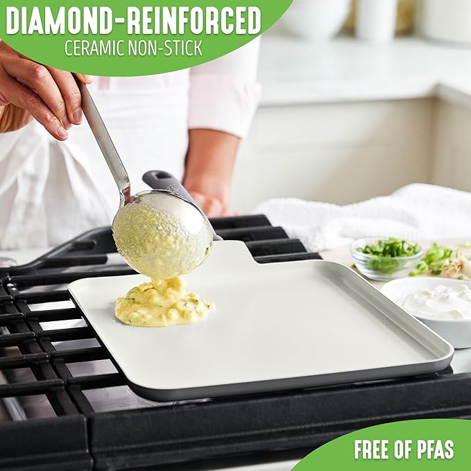 GreenLife Soft Grip Healthy Ceramic Nonstick, 11" Griddle Pan, PFAS-Free, Dishwasher Safe, Gray