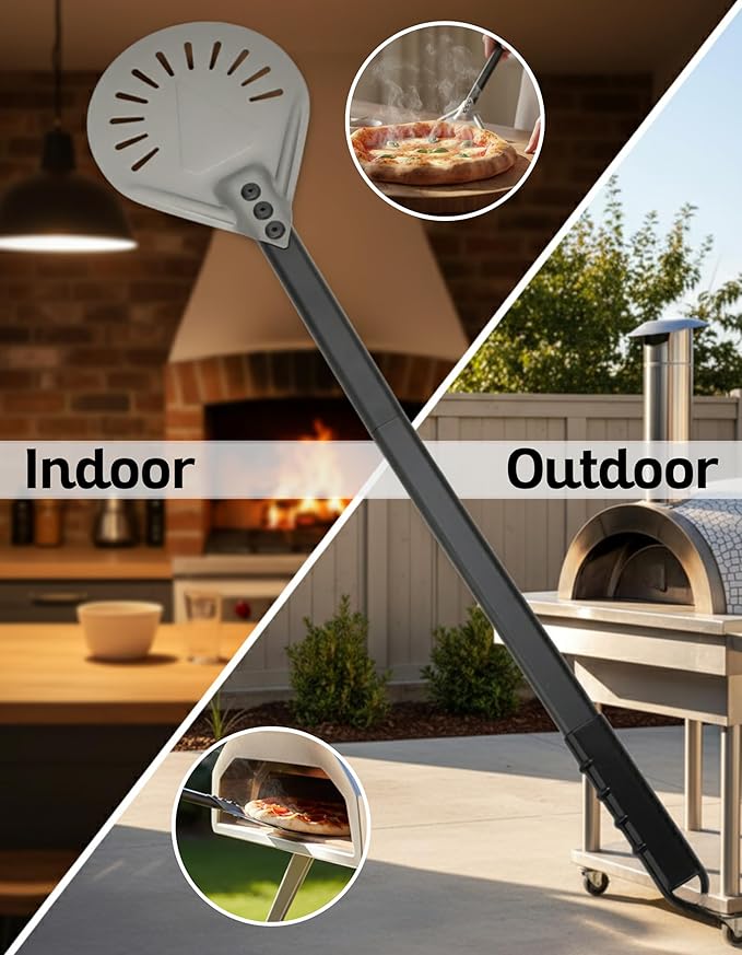 Pizza Peel Turner 7 Inch – Lightweight Aluminum Perforated Pizza Paddle with Detachable Metal Handle – Professional Pizza Oven Tool for Turning & Serving