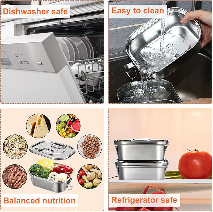 2 Pieces Metal Bento Box for Adults Metal Lunch Box Stainless Steel Bento Containers Leakproof Dual Tiers Lunch Container With Airtight Valve Handle Dishwasher Safe(Small)