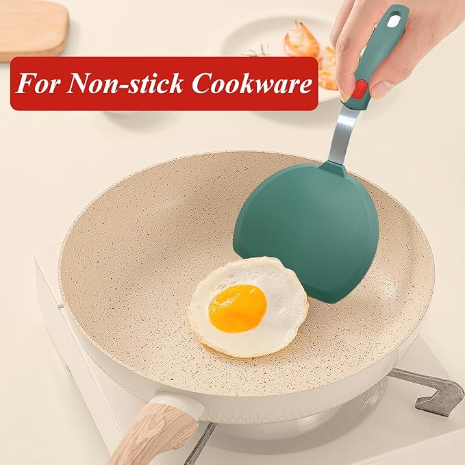 Silicone Spatula Turner, Wide Pancake Spatulas for Nonstick Cookware Pan, Heat Resistant 600°F, Thin Flexible Cooking Spatula for Kitchen Use, Flipper for Omelette Egg Fish, Dishwasher Safe