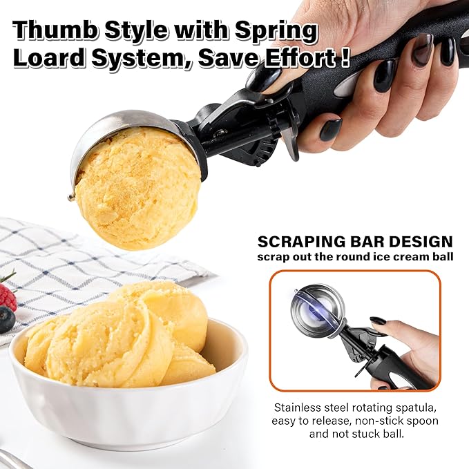 3.5 Tbsp Cookie Scoop, Ice Cream Scoop with Thumb Trigger, Cookie Dough Melon Baller Scoop 55 mm, Comfortable Grip, Non-Slip, 50 ml