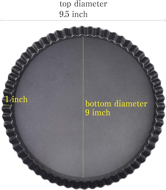 RICHSC-PAN Tart Pan, 9 Inch Tart Pans, Non-Stick Removable Loose Bottom Carbon Steel 9In Tart Pan, The 9.5 Inches at the Top and 9 Inches at the Bottom, With a Depth of 1.1 Inches.