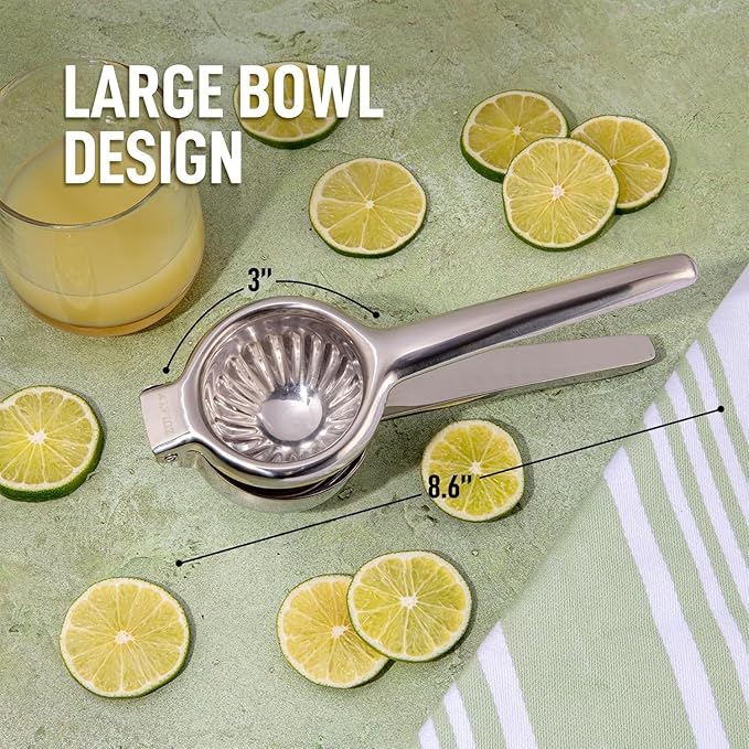 Zulay Kitchen Lemon Squeezer Stainless Steel with Premium Quality Heavy Duty Solid Metal Squeezer Bowl - Large Manual Citrus Press Juicer and Lime Squeezer Stainless Steel - Silver