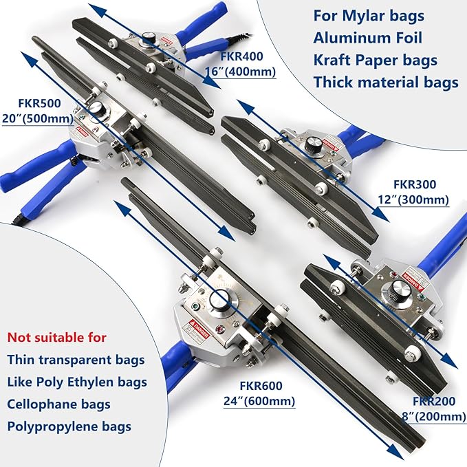 Crimp Heat Sealer, Mylar Bag Sealing Machine for Snack Bags Kraft Paper Bags Food Storage 12" FKR300