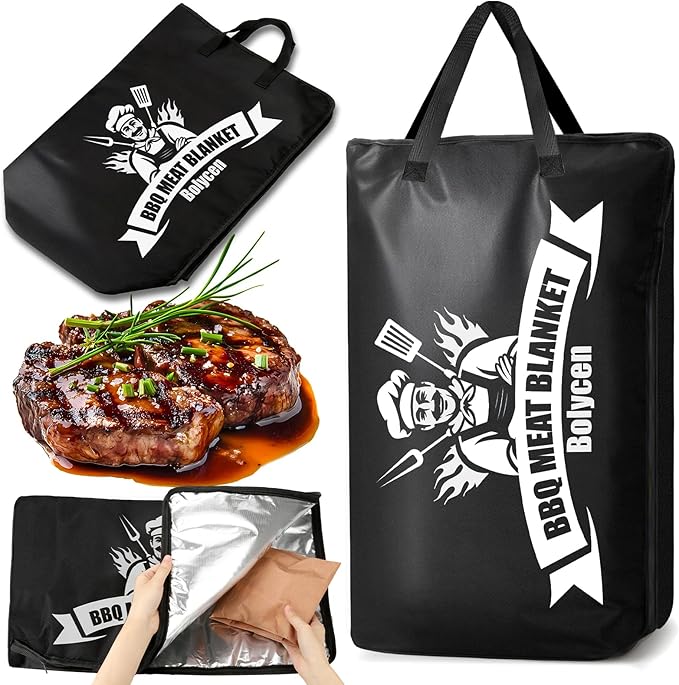 Upgraded BBQ Blanket for Resting Meat - Smoker Accessories Brisket Blanket - Insulated Meat Resting Bag with Wide Mouth for Steak/ Pork Shoulder/ Turkey - Thanksgiving Christmas Stocking Stuffers Birthday BBQ Accessories Grilling Gifts for Men Dad(21inch)