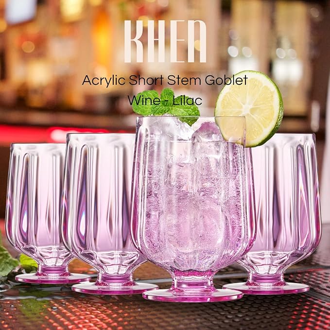 15oz Unbreakable Premium Drinking Glasses Set of 4 - Super Grade Acrylic Plastic - Perfect For Gifts - European Style Shatterproof BPA-free Glassware Dishwasher-Safe, Indoor & Outdoor (Purple-Lilac)