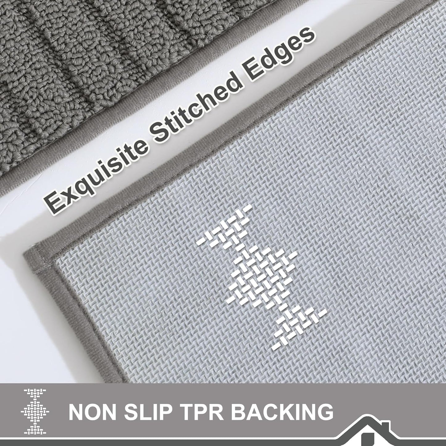 BEQHAUSE-Kitchen-Rugs-Washable-Kitchen-Mats-for- Floor Non-Slip Kitchen Mat Set of 2 Absorbent Kitchen Runner with TPR Non Skid Backing,Grey,20x30inch/20x48inch