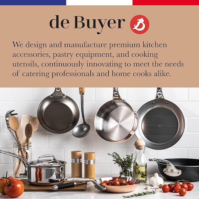 de Buyer Blue Carbon Steel Crepe & Tortilla Pan - 7” Diameter, 5.25” Cooking Surface - Ideal for Making & Reheating Crepes, Tortillas & Pancakes - Naturally Non-Stick Finish - Made in France